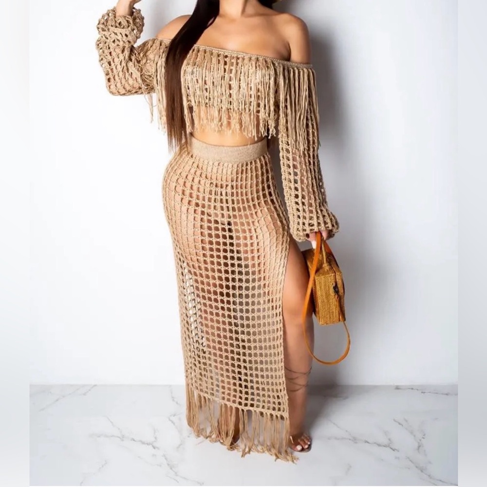 Fashion Nova Brown Crochet Swim Coverup